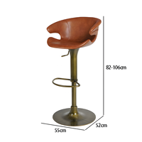 Tabouret de bar moderne européen de luxe léger avec dossier et accoudoirs, pivotant à 360°, pour salle de sport et îlot de cuisine domestique