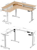 PRORIALS Bureau debout moderne en acier inoxydable en forme de L à double moteur électrique avec tiroir de rangement et étagère 730-1180mm Vitesse 20mm/s OEM ODM