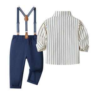 Ensemble de vêtements pour garçons printemps-automne 2026 : Chemise rayée et pantalon à bretelles pour enfants, idéal pour les fêtes d'anniversaire - Product Image 2