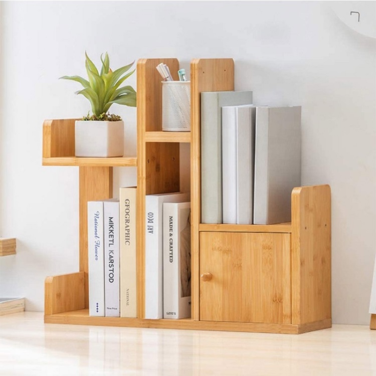 Natural bamboo Desktop Bookshelf Display Storage stand multifunction Book shelves organizers for office and home