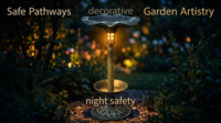 Mangeoire à oiseaux solaire LED écologique de style antique, avec base remplie de pierres, résistante aux intempéries, en résine, avec toit de gazebo pour jardin extérieur