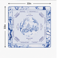 Tapis de Mahjong Américain de Luxe Bleu et Blanc, Motif Floral Chinoiserie Pagode, Guide de Règles Charleston, Antidérapant et Silencieux