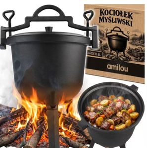 Olla Caldero de Hierro Fundido de 7L con Tapa y Patas de Trípode Plegables, Horno Holandés para Cocinar al Aire Libre, Olla para Guisos para Fogatas y Exteriores - Product Image 2