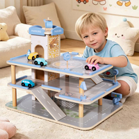 Juguete de Madera para Estacionamiento, Pista de Carreras Montessori de 3 Pisos, Ciudad con Tráfico, Casa de Juegos para Niños Pequeños, Kit de Simulación de Vehículos