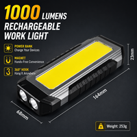 Lampe de Travail Professionnelle 1000 Lumens Lumineuse et Multifonctionnelle, Torche d'Inspection Rechargeable avec Aimant, Lumière de Travail LED COB
