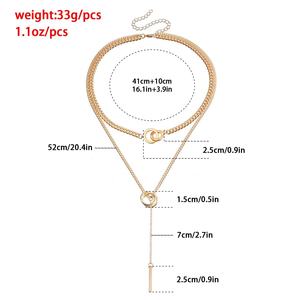 European American Cross-Border Trendy Coole Doppel kreis Schlüsselbein Kette Quaste Anhänger Halskette Long Stick Design Schmetterling - Product Image 2