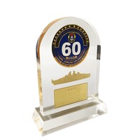 Plaque d'acrylique personnalisée en forme d'arche, trophée avec emblème et plaque métalliques, souvenir militaire de la marine, récompense en acrylique pour cérémonie d'anniversaire