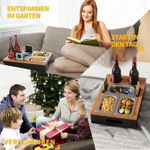 Caja de Almacenamiento de Madera con Soporte para Teléfono, 4 Compartimentos, Organizador de Mesa para Bebidas y Aperitivos, Rectangular, Madera Maciza, Multifuncional - Product Image 3