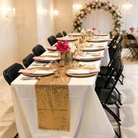 Chemin de table en sequins dorés en gros, chemin de table en tissu scintillant pour mariage, hôtel, banquet, événement formel, décoration de table