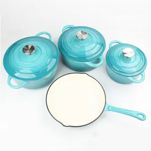 Home Kitchen Enamel Cast Iron Cookware Set cooking Pots And Pans Set Customize Color and logo