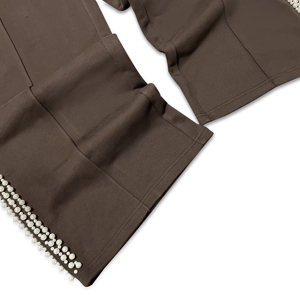 Pantalones Culottes de Pierna Ancha con Cuentas de Perlas Marrones de Alta Calidad, Cintura Elástica, Bolsillos con Cremallera, Pantalones de Punto Elegantes e Informales para Hombre - Product Image 5