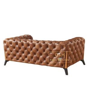 प्राचीन डार्क ब्राउन तीन सीटों वाले चमड़े के सोफे सभी चमड़े के सोफे फ्रेंच शैली क्लासिक कैम्ब्रिज नीचे गुच्छेदार चमड़े के सोफे - Product Image 2