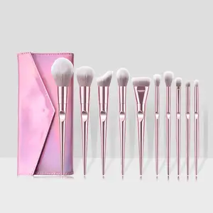 Custom 10PCS Portable Aluminum Handle Professional Makeup Brushes For Pink Laser Bag Thumb Makeup Kit for make up