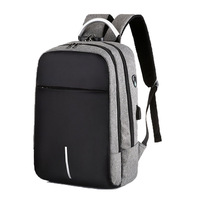 Ransel Laptop Pengisian Daya USB Kunci Anti Maling 36-55L Tas Pelajar Perjalanan Bisnis Abu-abu Hitam Biru Merah Garis Kulit Sintetis