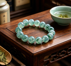 Bracelet en perles de jade naturel authentique, motif fleur flottante, couleur vert jadeite haute qualité, jade <span class=keywords><strong>Dulong</strong></span>, cadeau unisexe pour toutes les occasions - Product Image 2