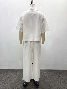 Completo da <span class=keywords><strong>donna</strong></span> taglie forti 2 pezzi: top a maniche corte <span class=keywords><strong>con</strong></span> bottoni e <span class=keywords><strong>pantaloni</strong></span> a gamba larga - Outfit casual Sehe Fashion - Product Image 6