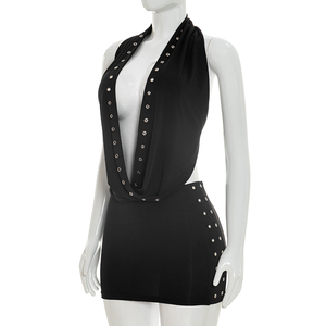 Viviblook D26ST168 Women Summer Skirt <b>Set</b> New <b>Sexy</b> Sleeveless Halter Swinging Collar Lace Up Tank Top Mini Bodycon Skirt Two Pie - Product Image 4