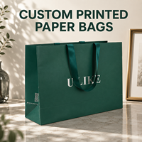 Sacs shopping en papier imprimé haut de gamme avec poignées en corde de coton, détails en relief UV et poignées en ruban premium