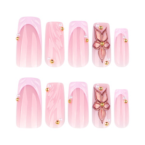 Faux ongles de luxe 3D personnalisables à bout français moyen, motif doré, pour doigts, vente en gros - Product Image 2