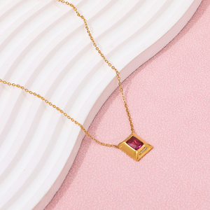 Joolim 18K PVD mạ vàng không thấm nước màu đỏ <span class=keywords><strong>ruby</strong></span> kim cương hình chữ nhật thép không gỉ Mặt dây chuyền vòng cổ - Product Image 6