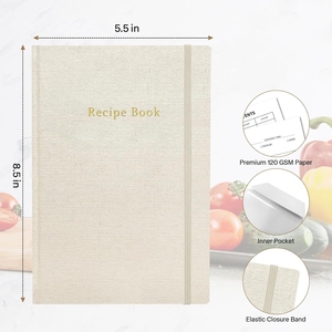 <span class=keywords><strong>Livre</strong></span> de recettes de lettrage en feuille d'or à couverture rigide beige pour écrire dans vos propres recettes journal de recettes de cahier de couverture en tissu personnalisé - Product Image 3
