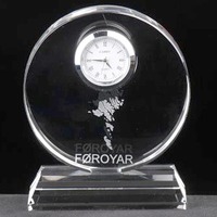 Horloge de table en cristal de forme ronde, cadeau d'affaires, horloge de table en verre MH-BZ0096