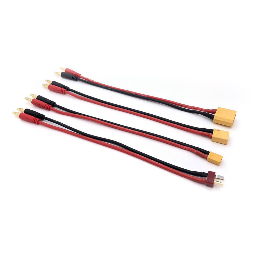 Cable De Carga EC5 Macho A Banana 4 Mm – 2 Unidades De 30 Cm Con Cable De Silicona 14 AWG – Conector Para Baterías RC Y Helicópteros