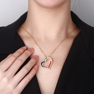 Fashion Eco-friendly <b>Copper</b> Gold Plated Heart Shape Colorful Cubic Zirconia Jewelry Mix Cz Necklace Bezel for Anniversary Gift - Product Image 5