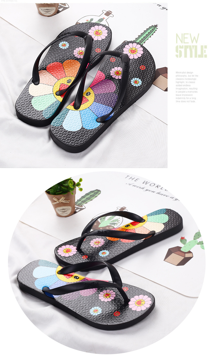 Custom Printing Sunflower Flipflops Fashion Beach Shoes Flat Non-slip Flip-flops Slippers
