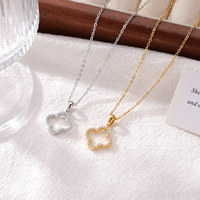 Collier Trèfle à Quatre Feuilles en Acier Inoxydable 316L Plaqué Or avec Zirconiums CZ, Vente en Gros, Bijoux de Luxe Tendance pour Femme, Idéal pour les Fêtes