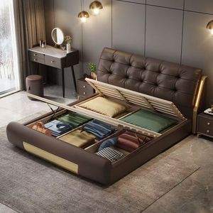 Üst Düzey Modern Minimalist Lüks Yatak, Yumuşak ve Rahat, Ana Yatak Odası Çift Kişilik Yatak, Ana Yatak Odası Düğün Yatağı - Product Image 2