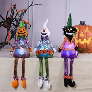 Elegante Adorno de Mesa para Fiesta de Halloween con Muñecas Colgantes Iluminadas en Blanco y Negro - Product Image 1