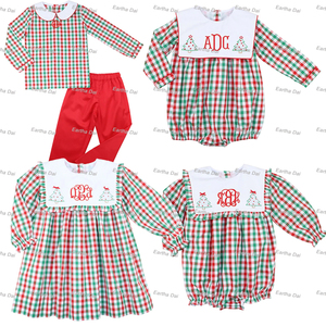 Conjuntos de ropa de bebé conjuntos de Navidad a juego familia tejido Gingham Bubble Romper niños ropa de invierno vestidos para niñas - Product Image 4