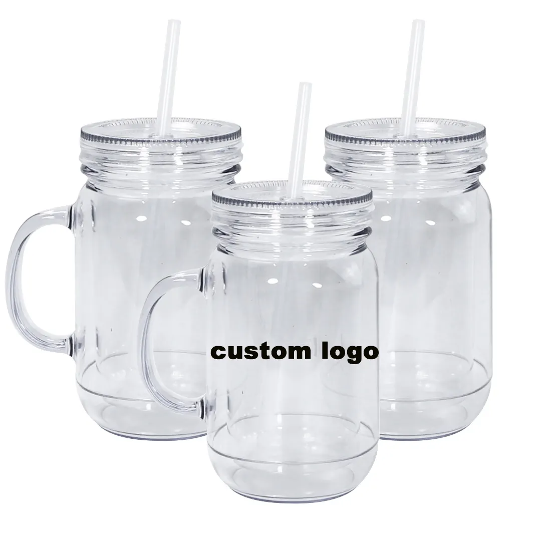 Оптовая продажа, виниловый прозрачный стеклянный стакан с крышкой и ручкой, 16 унций, логотип на заказ, без бисфенола