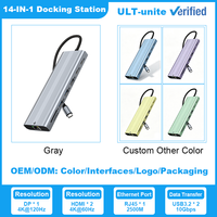 ULT-unite 14 in 1 Quad Screen Docking Station USB C Hub dengan DP 4K 120Hz 2xHDMI 4K 60Hz Gigabit Ethernet 10Gbps USB-A/C SD TF