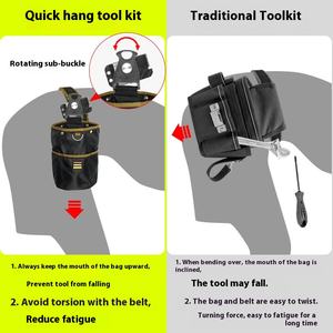 Bolsa de Herramientas Giratoria de Poliéster Personalizada con Cierre de Cremallera, Bolsa para Piezas Eléctricas, Bolsa para Clavos de Carpintería, Bolsa de Cintura Cilíndrica - Product Image 3