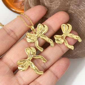 Brass Glod plated <b>Silver</b> Plated Bowknot <b>Necklace</b> and Earring <b>Set</b> for Women Cute Fashion Jewelry <b>Sets</b> - Product Image 3