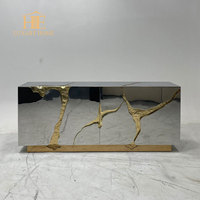 Buffet moderne italien de luxe pour salon, armoire de rangement avec miroir, buffet en acier inoxydable