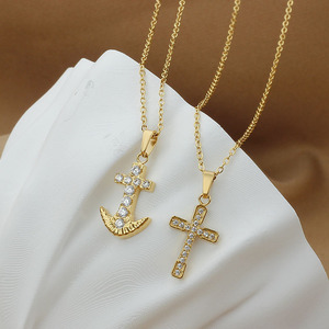 สร้อยคอจี้รูปดอกไม้และไม้กางเขนสแตนเลสสตีลเคลือบทอง 18K PVD |   พลอยเทียมสร้างในห้องปฏิบัติการ |   กันน้ำ ป้องกันอาการแพ้ สำหรับผู้หญิง - Product Image 2