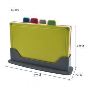 Accesorios de Cocina Más Vendidos, Juego de 4 Tablas de Cortar Inteligentes de Plástico con Código de Color e Indice, con Soporte - Product Image 1