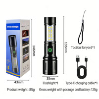 Nouvelle lampe torche laser blanche 500lm, puissante, avec lumière stroboscopique COB, portable, rechargeable, en alliage d'aluminium, zoomable, LED