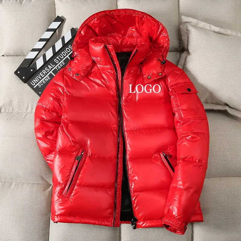 Inverno Ao Ar Livre Quente Com Capuz Logotipo Personalizado Dos Homens Para Baixo Casacos Moda Crop Bubble Coat Plus Size Couro Masculino Puffer Casacos