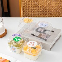 Boîte d'emballage alimentaire carrée transparente en PP pour desserts, mousse au lait de soja, gâteau, copeaux de bois, coupes de fruits, salade de fruits, tiramisu, pâtisserie occidentale