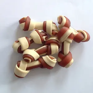 Dental Chew Bar Pet Treat Chewy geknotete Knochen Erdnuss butter Geschmack Double Color Knotted Bone Dog Snacks