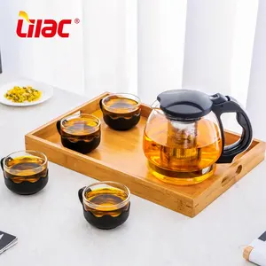 Lilac BSCI SGS LFGB 850ml glass teapot european style food & beverage stores vintage eith filter glass tea pot