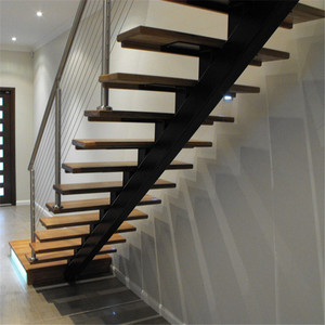 Scala dritta moderna per interni con gradini <span class=keywords><strong>in</strong></span> legno, ringhiera <span class=keywords><strong>in</strong></span> <span class=keywords><strong>vetro</strong></span> con cavi e montanti aperti per ville - Product Image 2