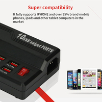 Cargador USB Universal de Escritorio de 10 Puertos Resistente al Fuego, Adaptador de Corriente Multipuerto de 50W para Teléfono Móvil, Tableta y Auriculares