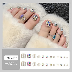 Qianya 24 pièces doux argent paillettes orteil presse sur les ongles-irisé diamant décor pédicure <span class=keywords><strong>Nail</strong></span> <span class=keywords><strong>Art</strong></span> meilleure vente ensembles portables - Product Image 6