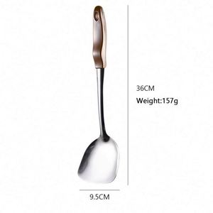 Hot Selling Stainless Steel Wooden Pattern Handle <b>Serving</b> <b>Spoon</b> Spatula Kitchen Utensil Set Kitchen Tool Set Cooking Utensil Set - Product Image 4