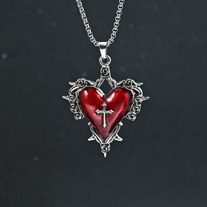 Vintage Dark Thorn Rose <b>Cross</b> Necklace for Women Gothic Punk Necklace Women <b>Men</b> Punk Necklace Thorn Red Heart Pendant Necklace - Product Image 3
